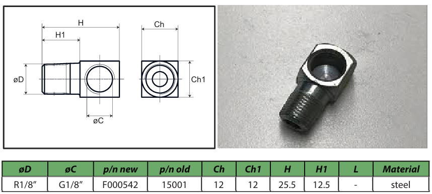 Stud elbow adapter 90° 1/8" 1/8" F000542