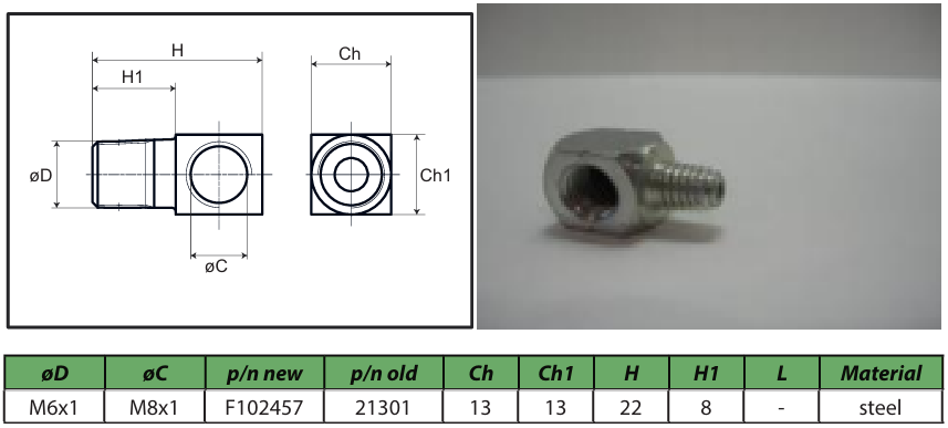 Stud elbow adapter 90° M6x1 M8x1 F102457