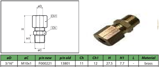 Male stud coupling 3/16" M10x1  F000221