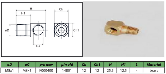 Stud elbow adapter 90° M8 M8 F000400