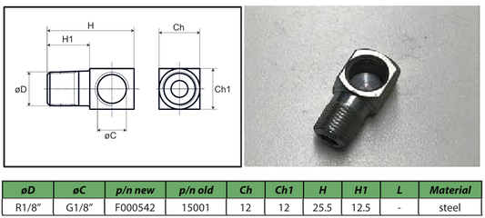 Stud elbow adapter 90° 1/8" 1/8" F000542