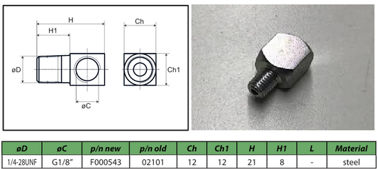 Stud elbow adapter 90° 1/4-28 UNF  1/8" F000543 