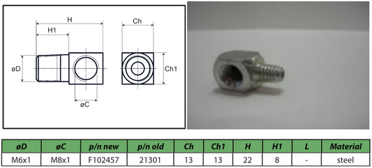 Stud elbow adapter 90° M6x1 M8x1 F102457