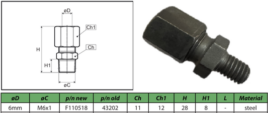 Male stud coupling 6mm M6x1 F110518